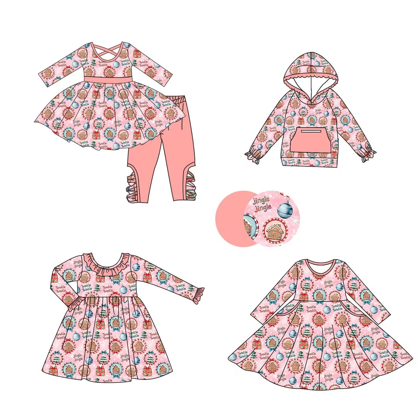 Custom moq 5 each style eta 6-7weeks baby girl clothes Christmas long sleeve pants set and dress 2 and hooded top -25.8.29
