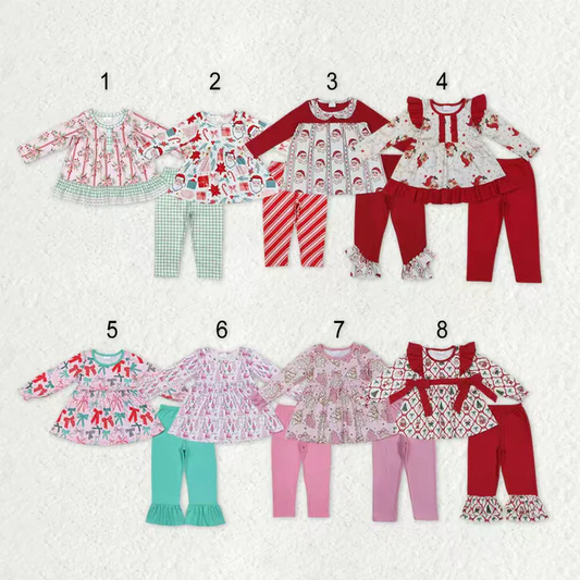 RTS NO MOQ Sibling baby girl clothes Christmas bow long sleeve pants Sets