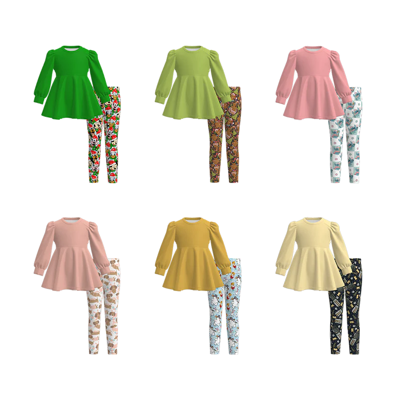 Custom moq 5 each style eta 6-7weeks baby girl clothes long sleeve pants sets 1 and sets 6-25.7.19