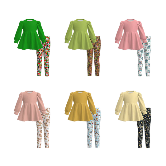 Custom moq 5 each style eta 6-7weeks baby girl clothes long sleeve pants sets 1 and sets 6-25.7.19