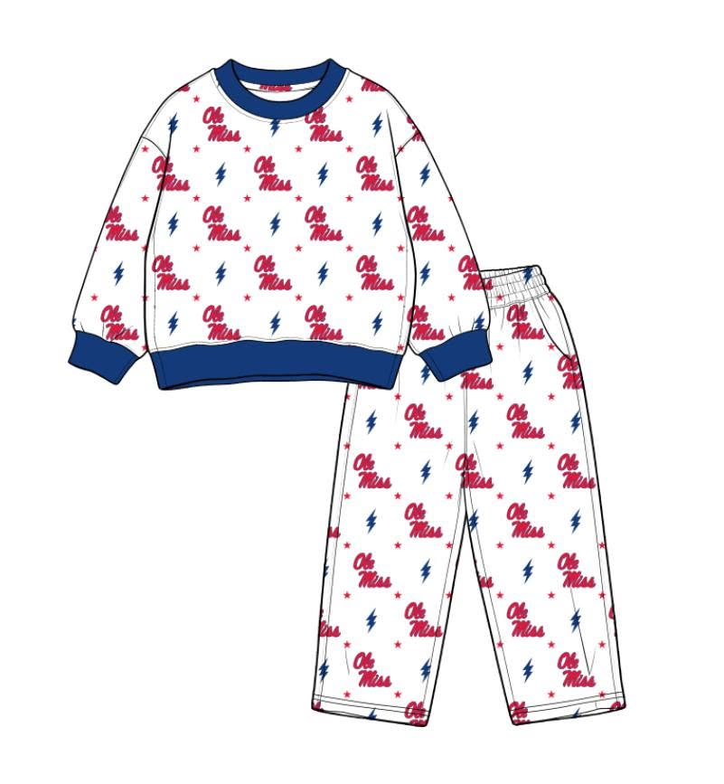 custom moq 5 mix size MLAP01 Baby Kids Crew Neck Printed Long Sleeve White Top Trousers Team Clothes Set