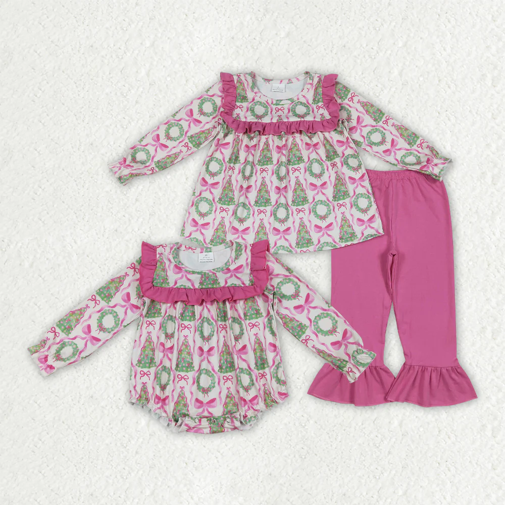 RTS NO MOQ Sibling Baby girl clothes Christmas long-sleeved trousers suit & romper
