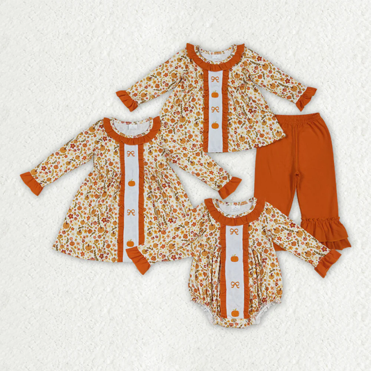 RTS Sibling baby girls clothes halloween embroidery long Sleeve pants sets and dress and rompers