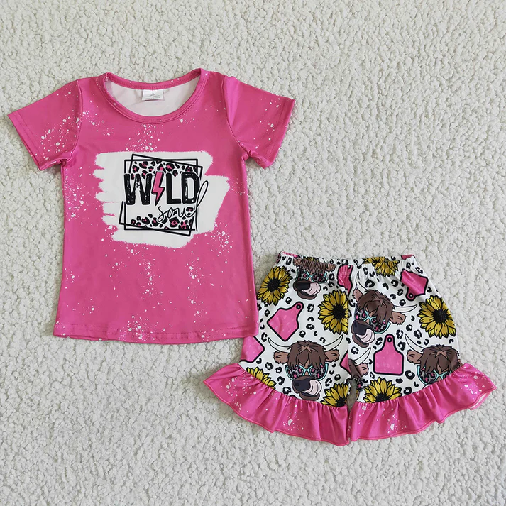 RTS NO MOQ baby Girls Clothes floral short sleeve shorts Sets dress