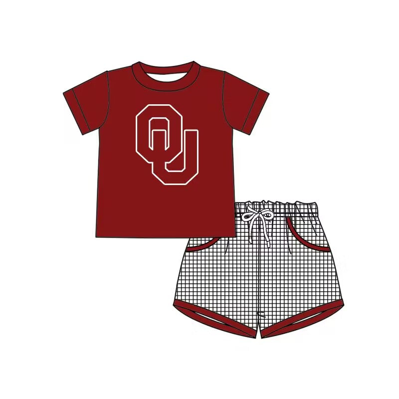 oklahoma sooners Summer team boys brick red top shorts suit