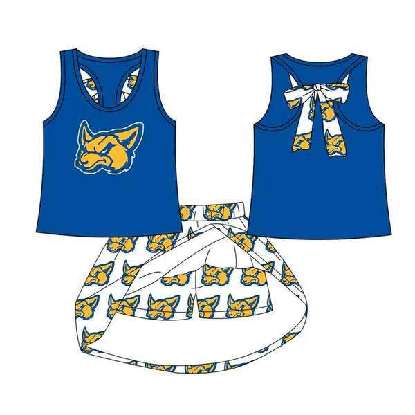 Custom moq 5 each style eta 6-7weeks baby girl clothes team blue short sleeve skirt sets-25.8.25