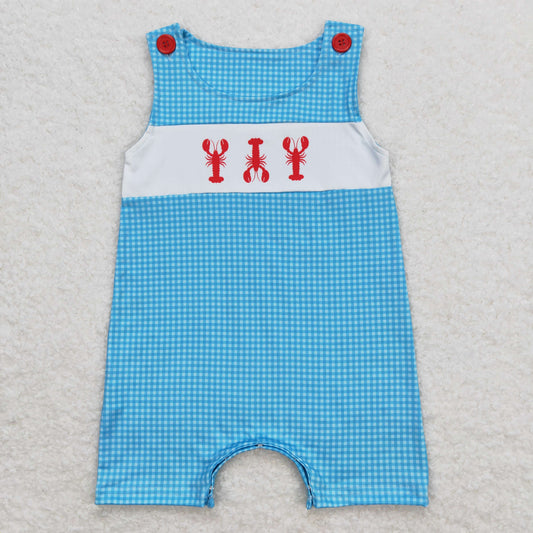 RTS NO MOQ（In Stock) Crayfish teal plaid sleeveless jumpsuit