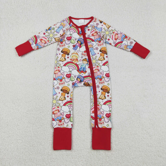 RTS NO MOQ（In Stock ) Valentine's Day Cartoon Rainbow Red Zipper Long-Sleeve Jumpsuit