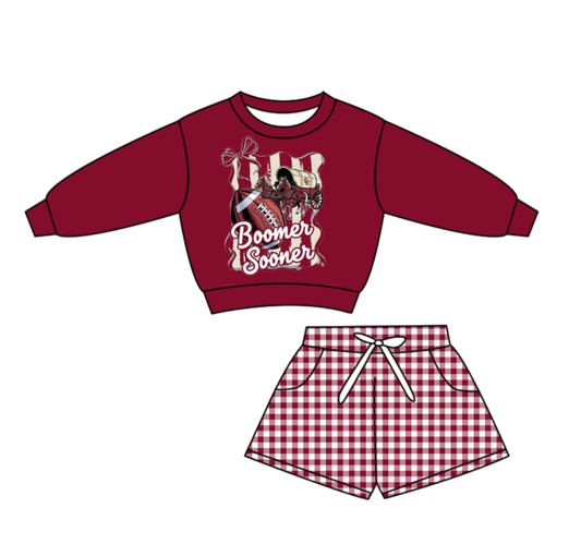 Custom moq 5 mix size milk silk summer teams baby boys clothes dark red long sleeve shorts sets-25.10.28