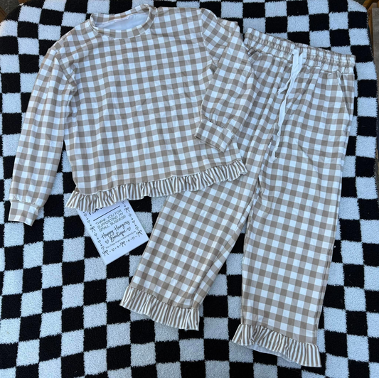 NEW RTS NO MOQ milk silk GLP3674 Baby Girls Plaid Checked Top Ruffle Pant Set