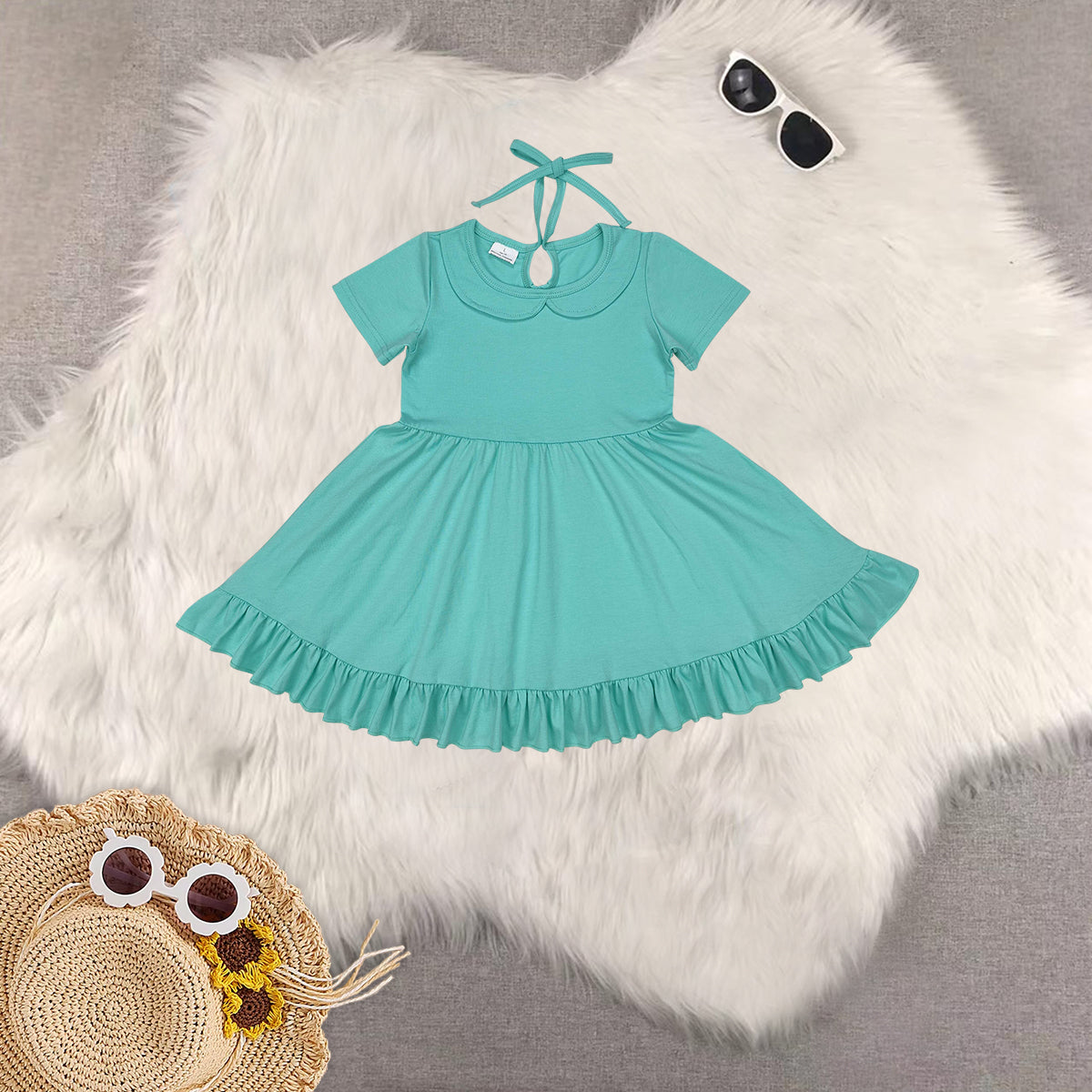 RTS baby girls clothes solid color short Sleeve dress