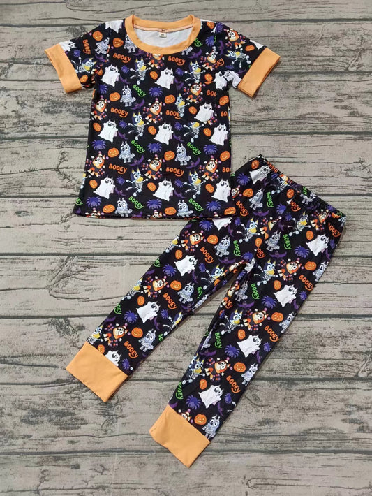 Custom moq 3 eta 6-7weeks Ghost Bandage Puppy-Pumpkin Pattern Black Short Sleeve Pants Set