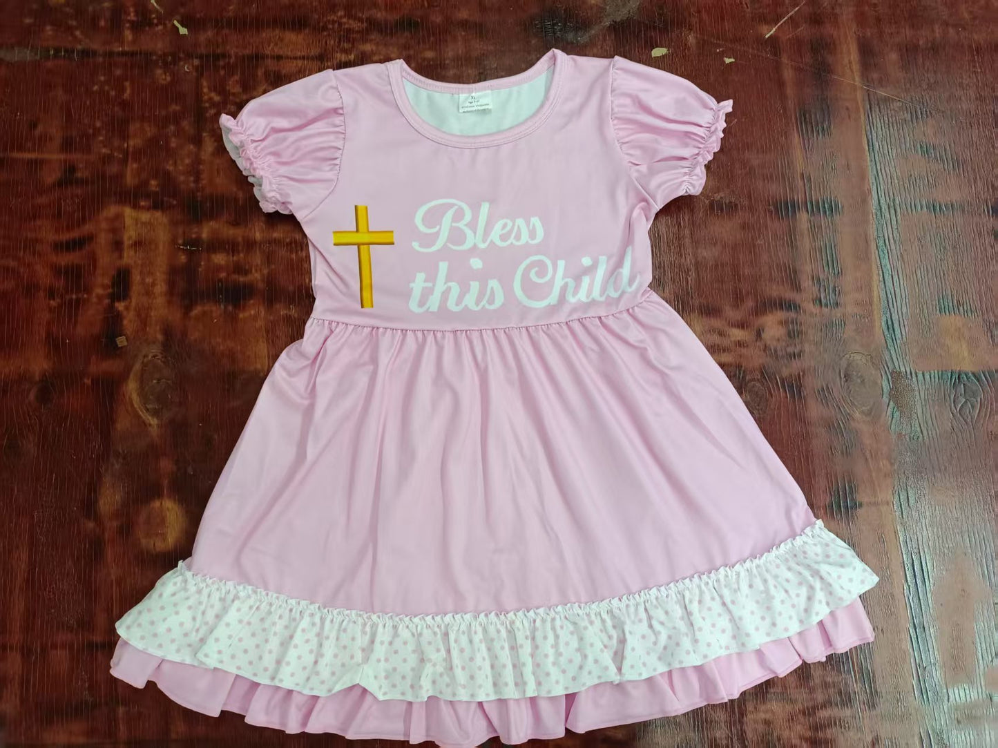 Custom moq 3 eta 6-7weeks baby girl clothes easter pink short sleeve dress