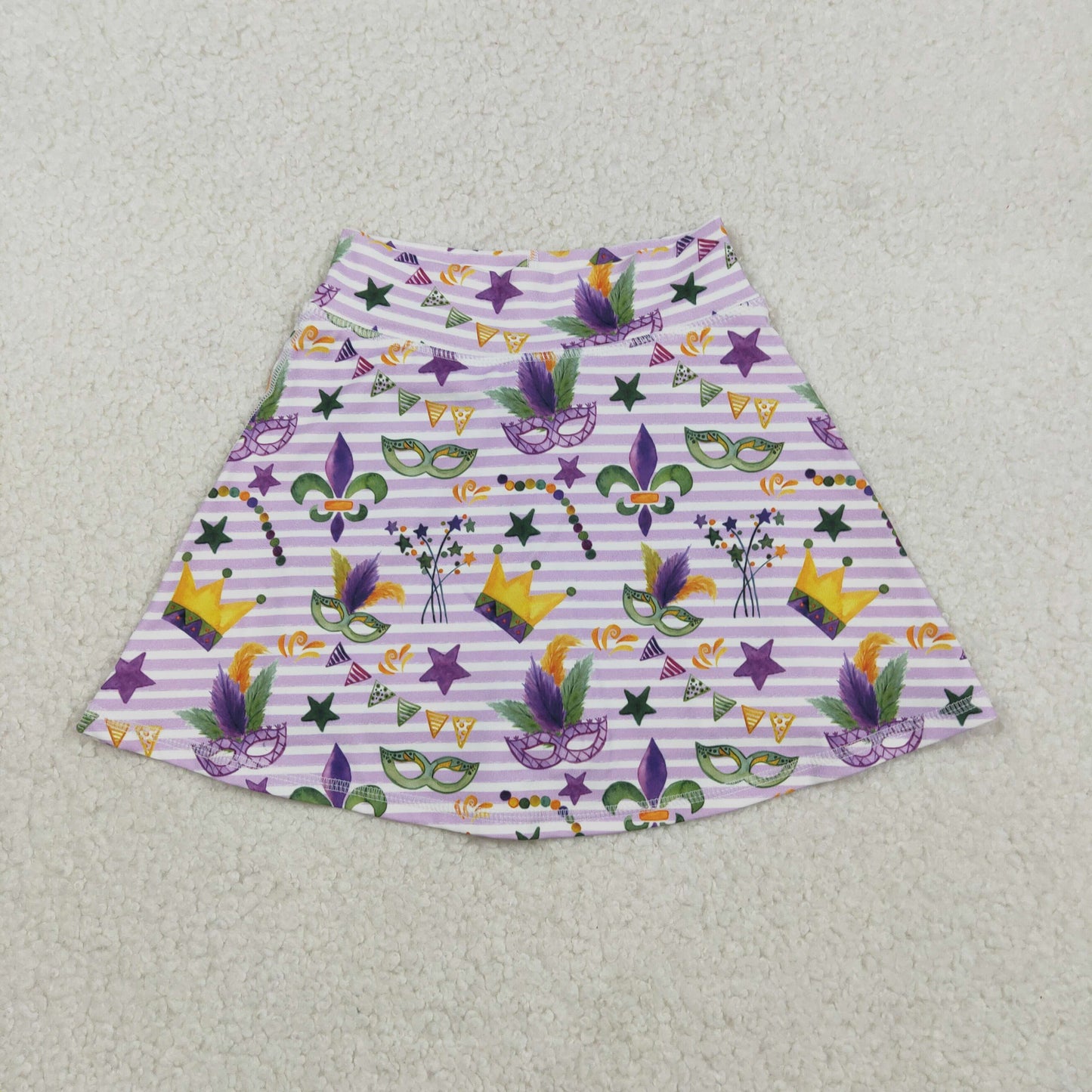 RTS NO MOQ（In Stock ) GLK0167 Carnival Mask Purple Striped Yoga Skirt）