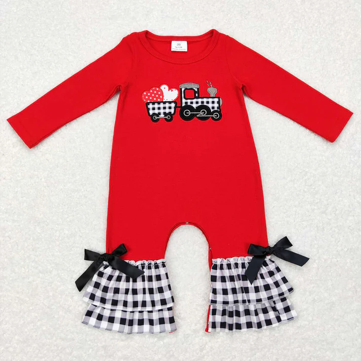 RTS NO MOQ Embroidered Valentine's Day Heart Truck Red Long Sleeve Suit & Romper
