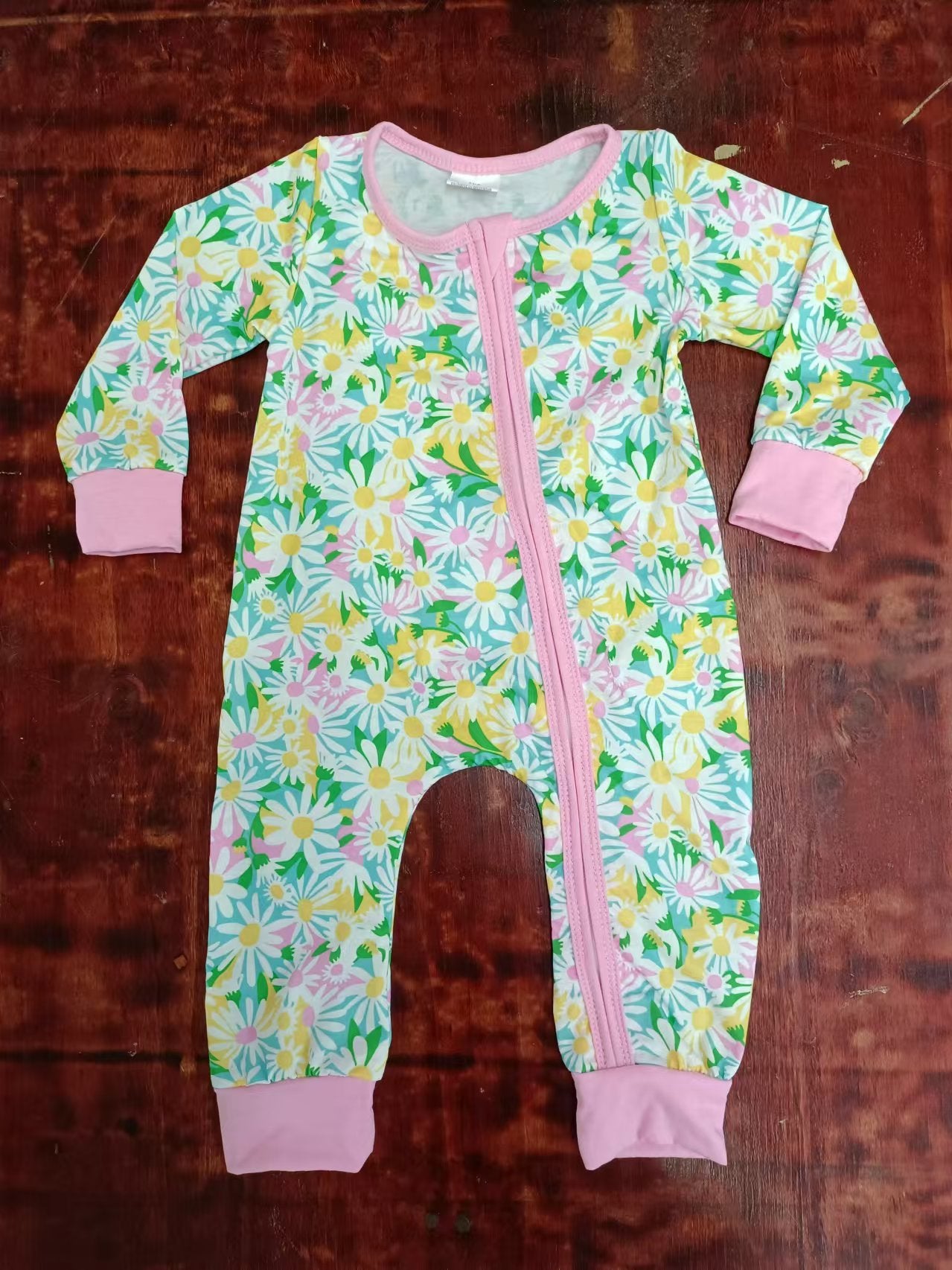 Custom moq 3 eta 6-7weeks Red Daisy-Green Leaf Pink Long Zipper Climbing Suit