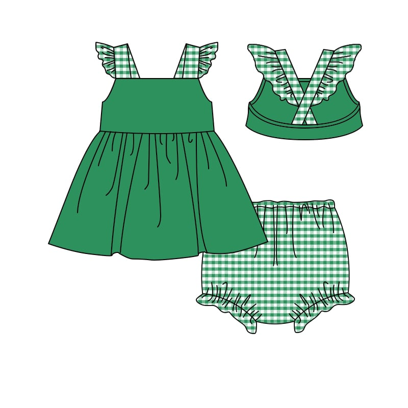 Custom moq 3 eta 7/8week moq 5 eta /4/5week baby girl and boys clothes plaid flying Sleeve briefs Shorts Set rompers