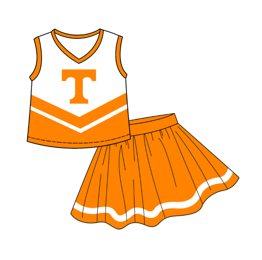 Custom moq 5 each style eta 6-7weeks baby girl clothes team orange sleeveless skirts sets-25.7.22