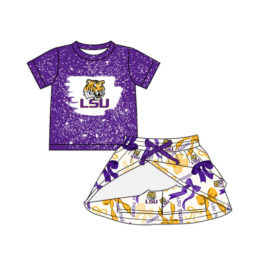 Custom moq 5 each style eta 6-7weeks baby girl clothes team purple short sleeve skirt sets-25.8.2