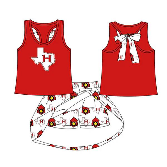 Custom moq 5 each style eta 6-7weeks baby girl clothes team red short sleeve skirt sets-25.8.25