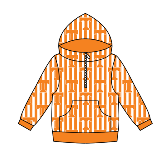 Custom moq 5 mix size milk silk summer team baby boy clothes orange hooded long sleeve top-25.10.27