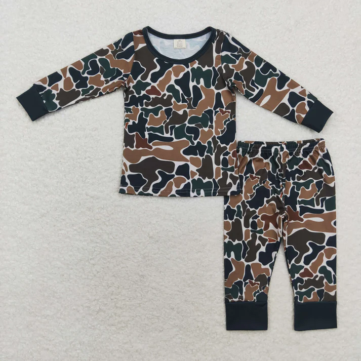 RTS NO MOQ Sibling baby boy clothes Modal camouflage long sleeve pants Sets