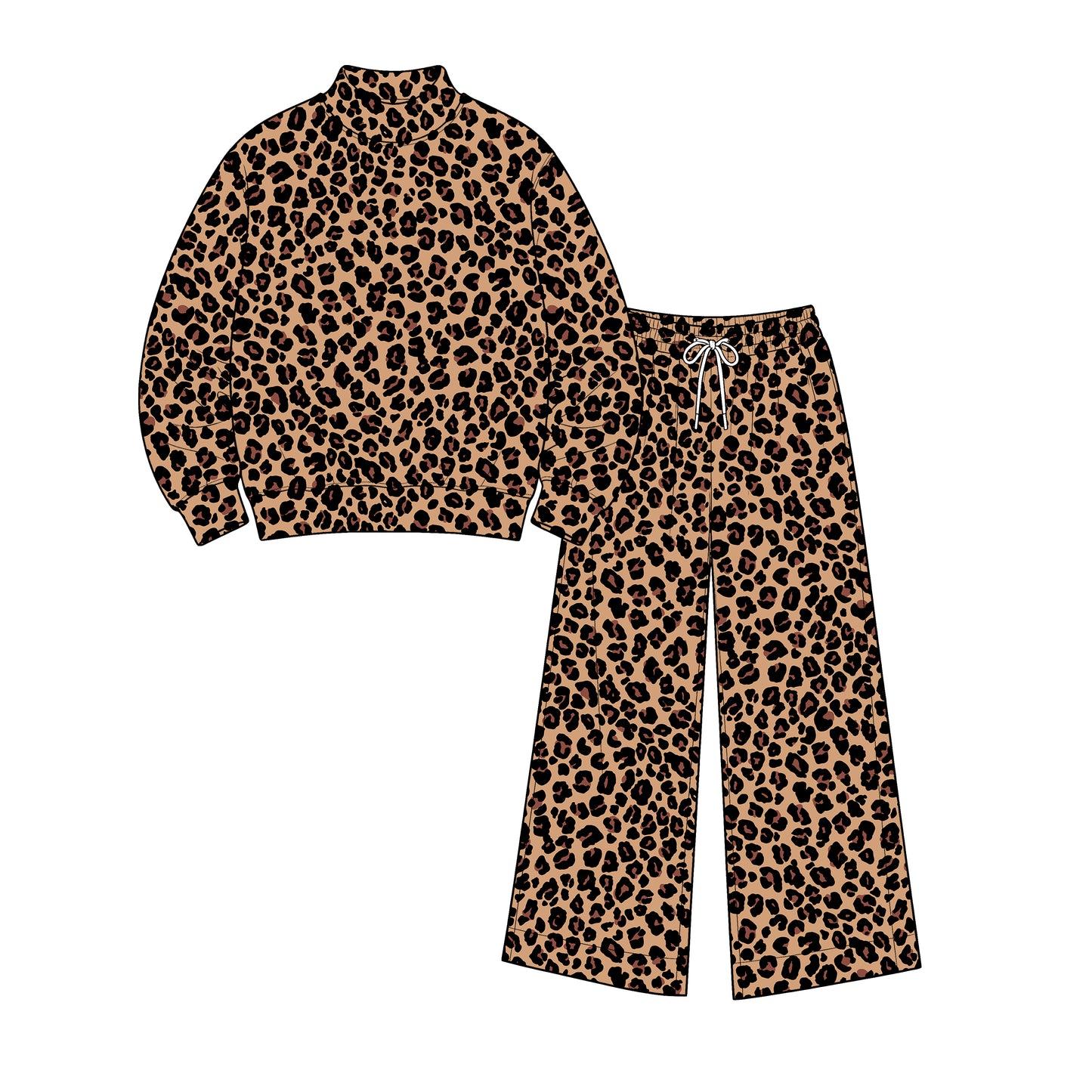 pre order no moq TESC0101 High Neck Baby Kids Leopard Print  Long Sleeve Top Pant Set