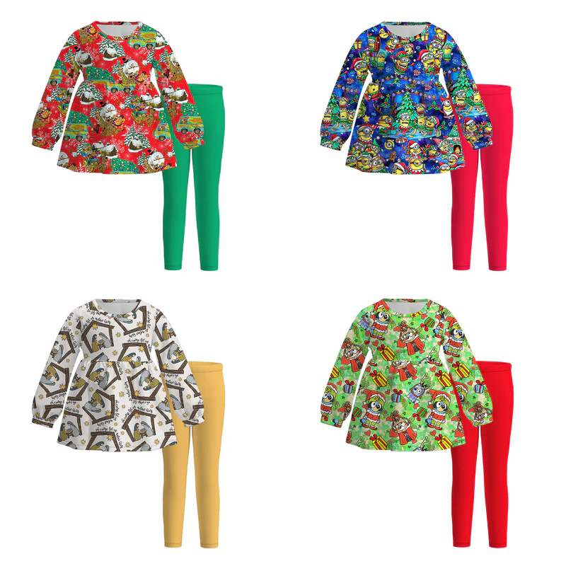 Custom moq 5 each style eta 6-7weeks baby girl clothes long sleeve pants sets 1 and sets 4-25.7.14