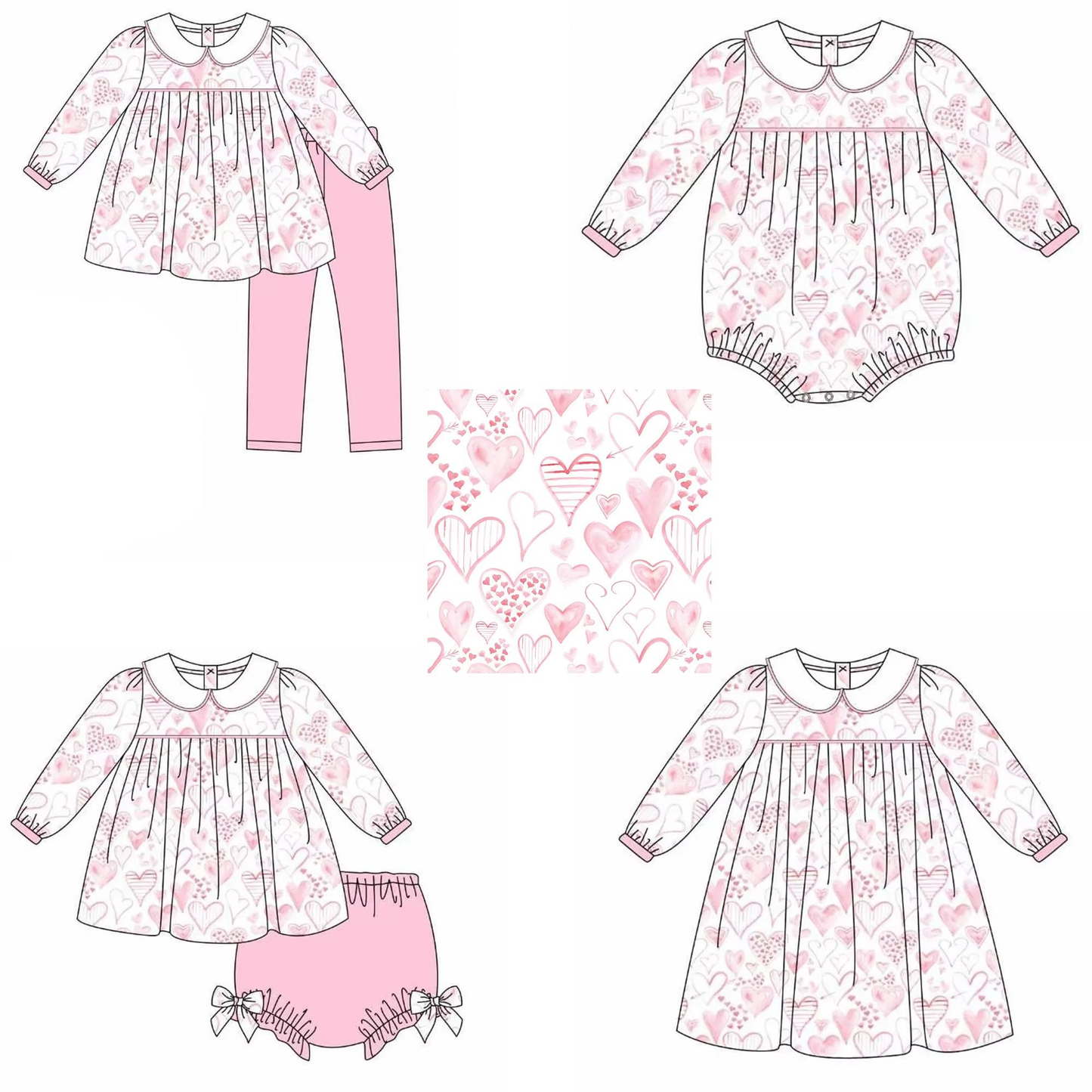Custom moq 5 each style eta 6-7weeks baby girl clothes love pink long sleeve pants sets and romper and dress and brief set-25.8.25