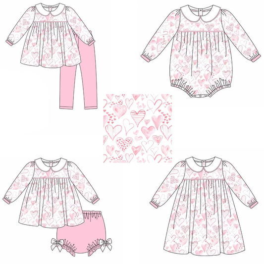 Custom moq 5 each style eta 6-7weeks baby girl clothes love pink long sleeve pants sets and romper and dress and brief set-25.8.25