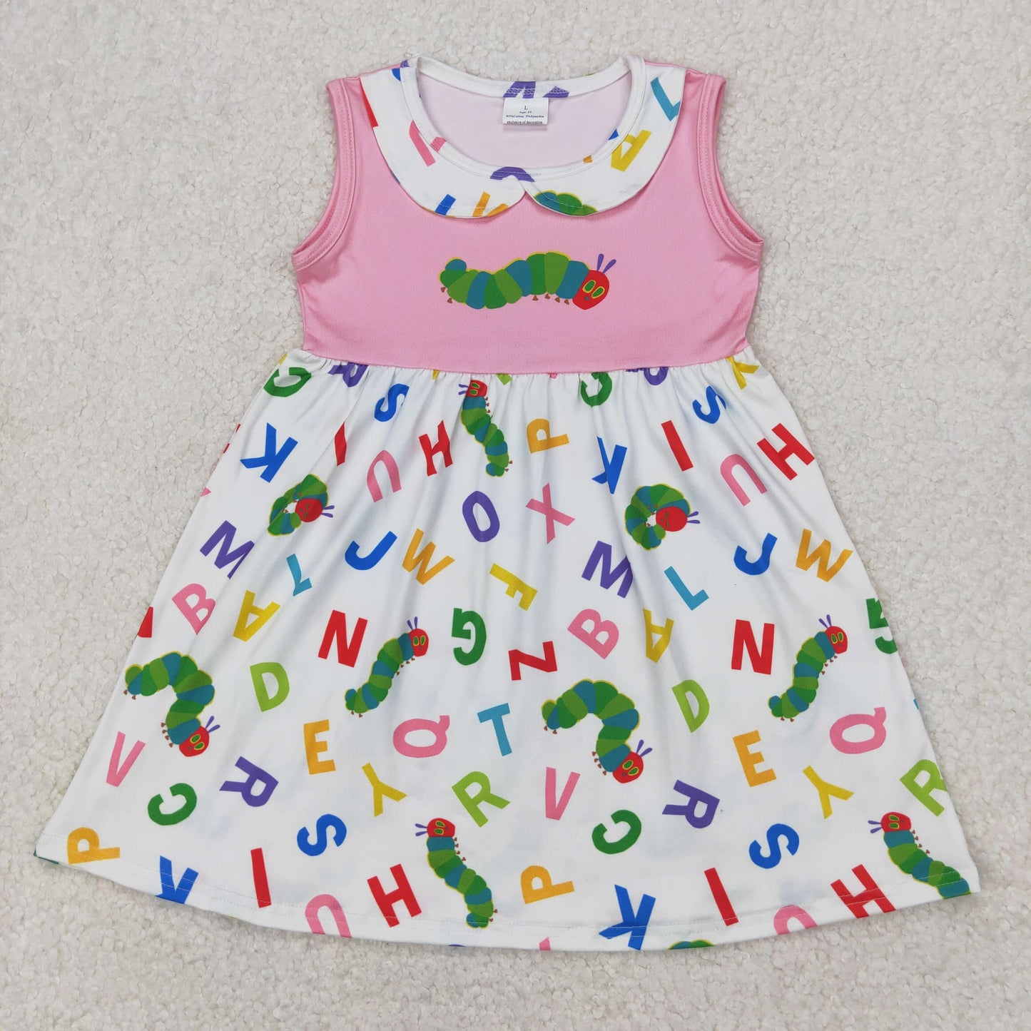 RTS NO MOQ ETA 5/7days Arrived GSD2152 Pink and white sleeveless dress with caterpillar letter doll collar