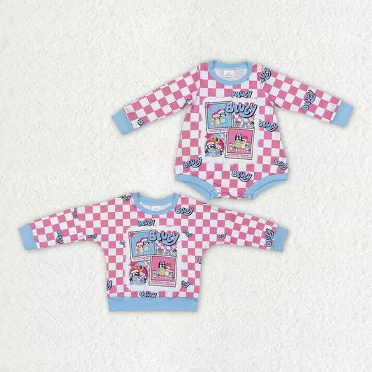 RTS NO MOQ Christmas Puppy Pink Plaid Membrella & Long Sleeve Top
