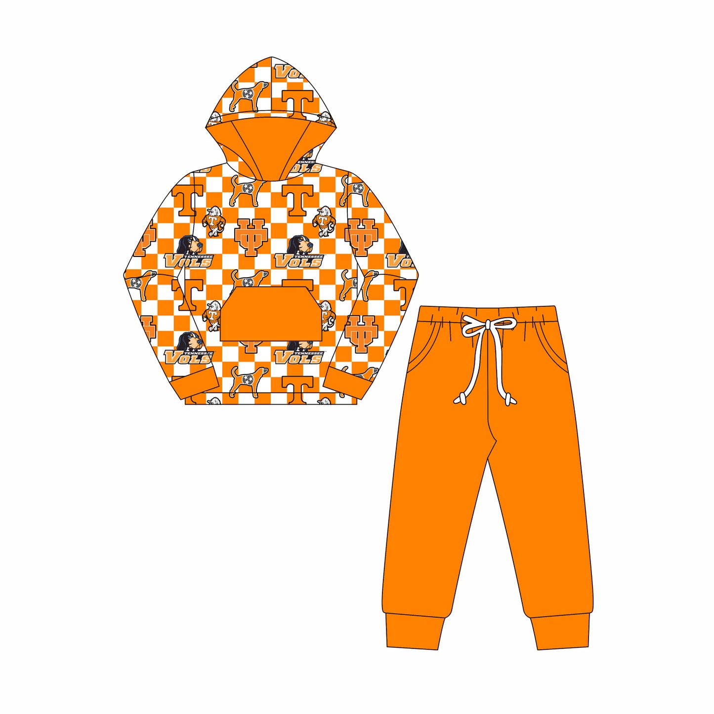Custom moq 3 eat about 6-8 weeks Orange hat boy long sleeve pants suit