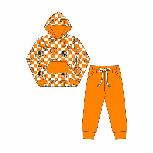 Custom moq 3 eat about 6-8 weeks Orange hat boy long sleeve pants suit