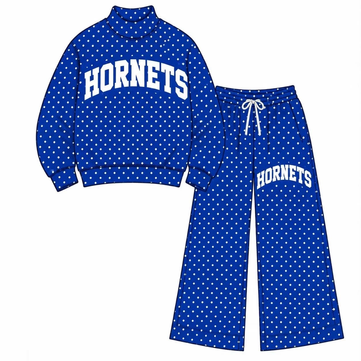 custom moq 5 mix size AAMY0111 High Neck Adult Team Polka Dot Mock Neck Sweatshirt and Flare Pants Set