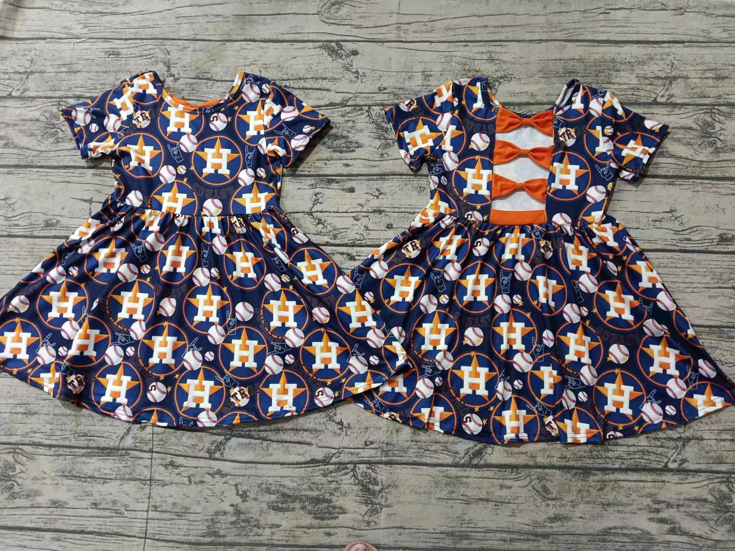 Custom moq 3 eta 6-7weeks Round five-pointed star letter H navy blue short-sleeved dress