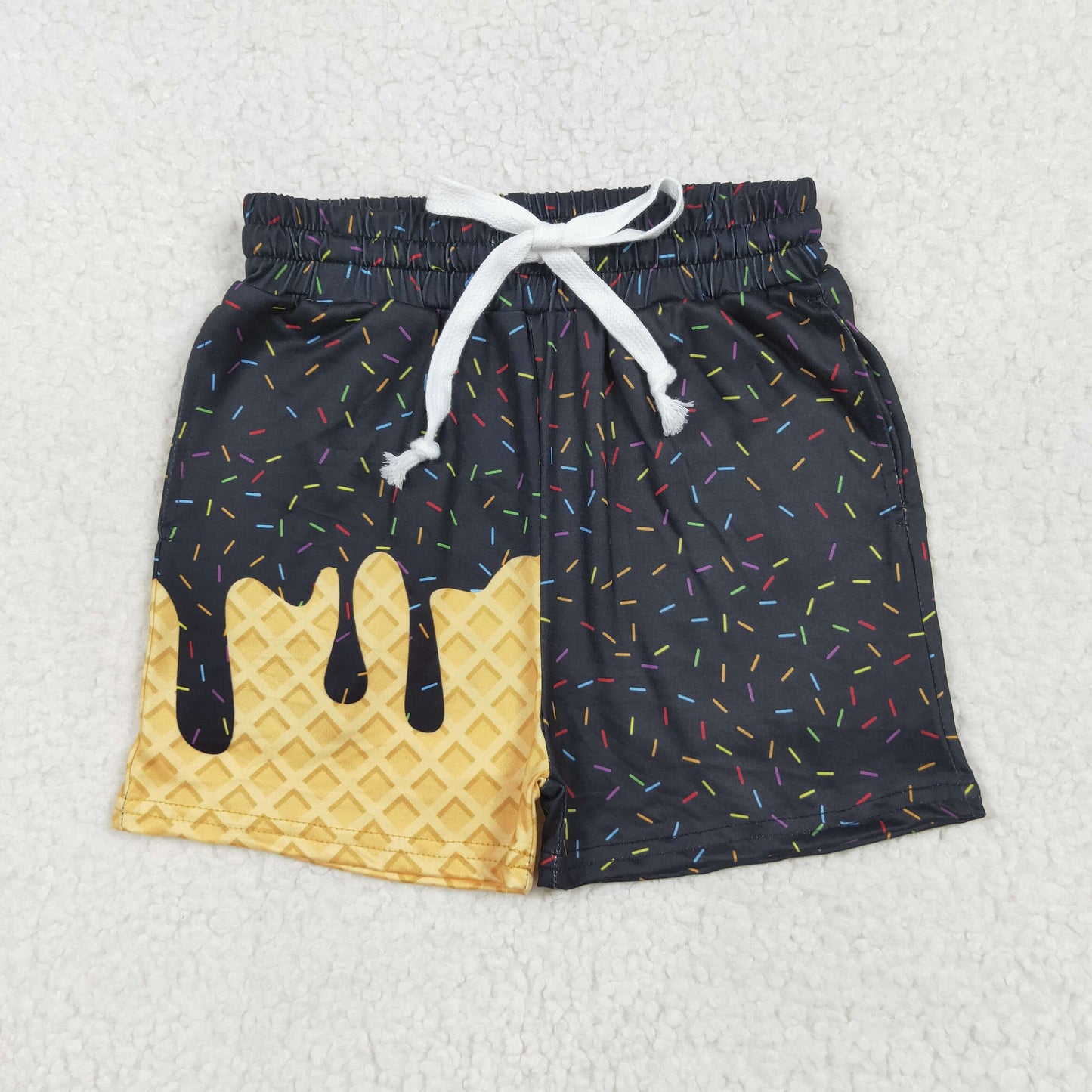 RTS NO MOQ（In Stock) SS0624 Waffle Ice Cream Black Pocket Shorts