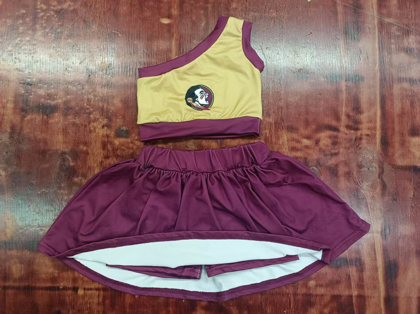 Custom moq 3 eta 6-7weeks baby girl clothes team brick red and gold sleeveless skirts dress sets