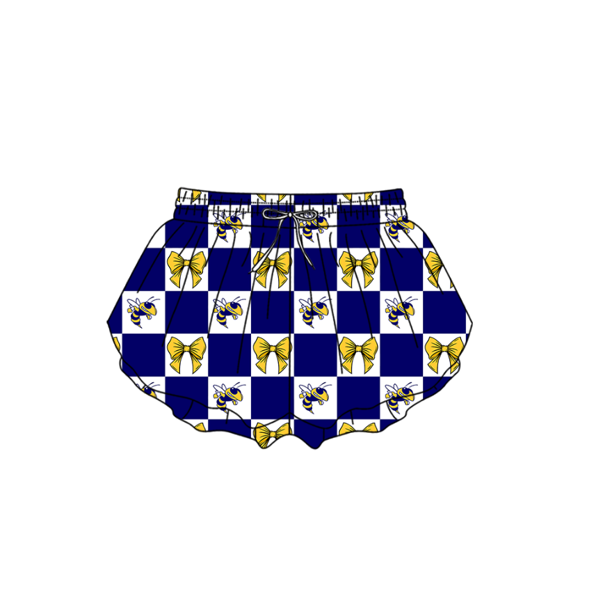 Custom moq 3 or 5 mix size milk silk summer teams baby girl clothes bow blue summer shorts