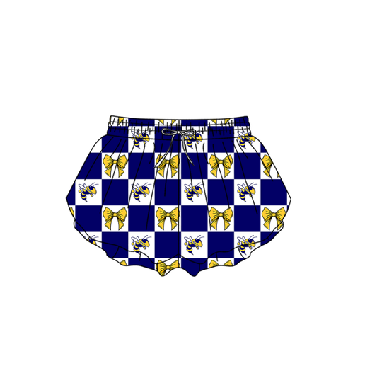 Custom moq 3 or 5 mix size milk silk summer teams baby girl clothes bow blue summer shorts