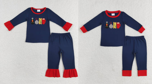 RTS NO MOQ Embroidery believe embroidered bell lace navy blue long sleeves