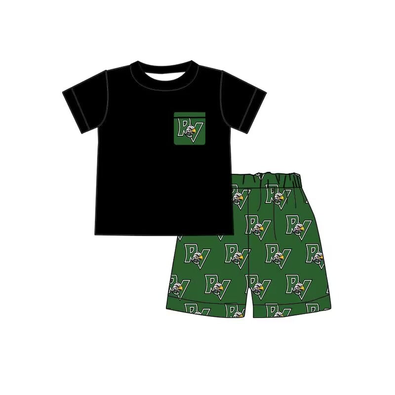 custom moq 3 Summer team boys black top green shorts suit