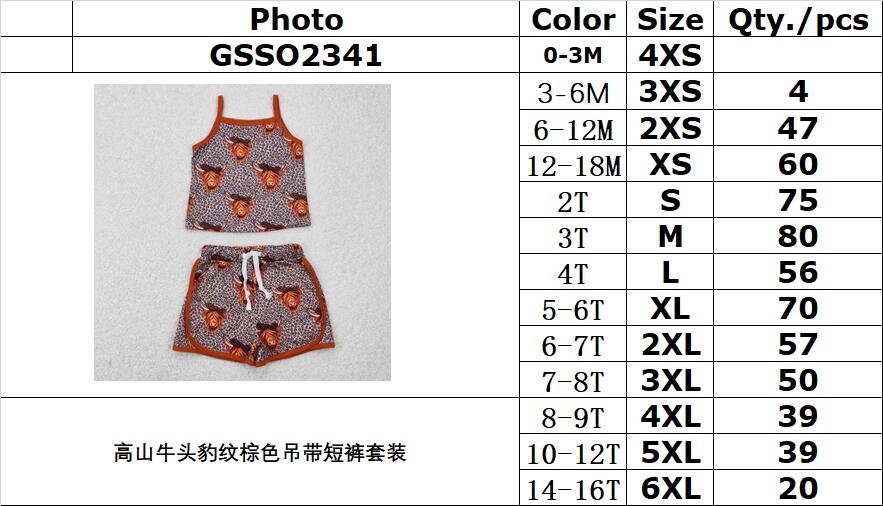 RTS NO MOQ GSSO2341 Alpine bull head leopard print brown suspender shorts set