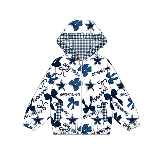 Custom moq 8 mix size milk silk summer team baby girls clothes bow blue hooded long sleeve top-25.9.30