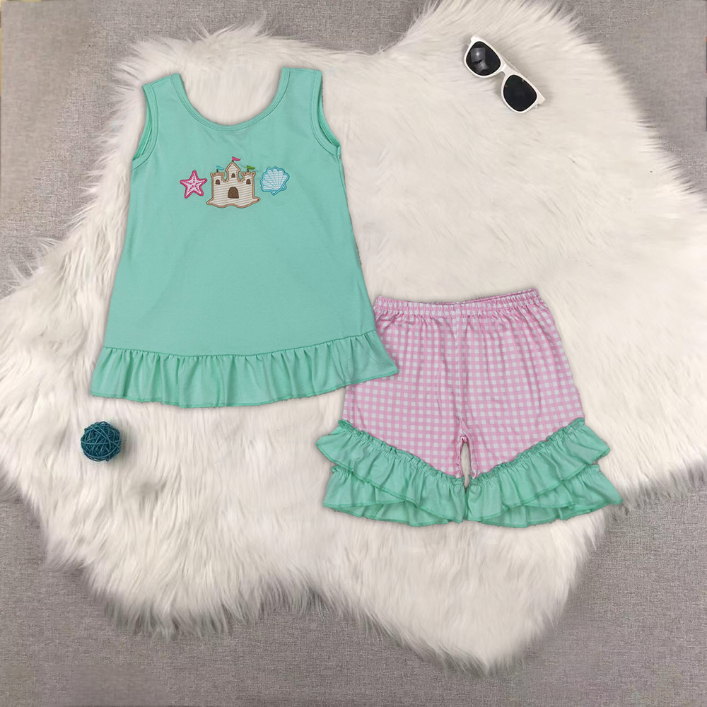 RTS NO MOQ baby girls clothes embroidery short sleeve Clothes Sets