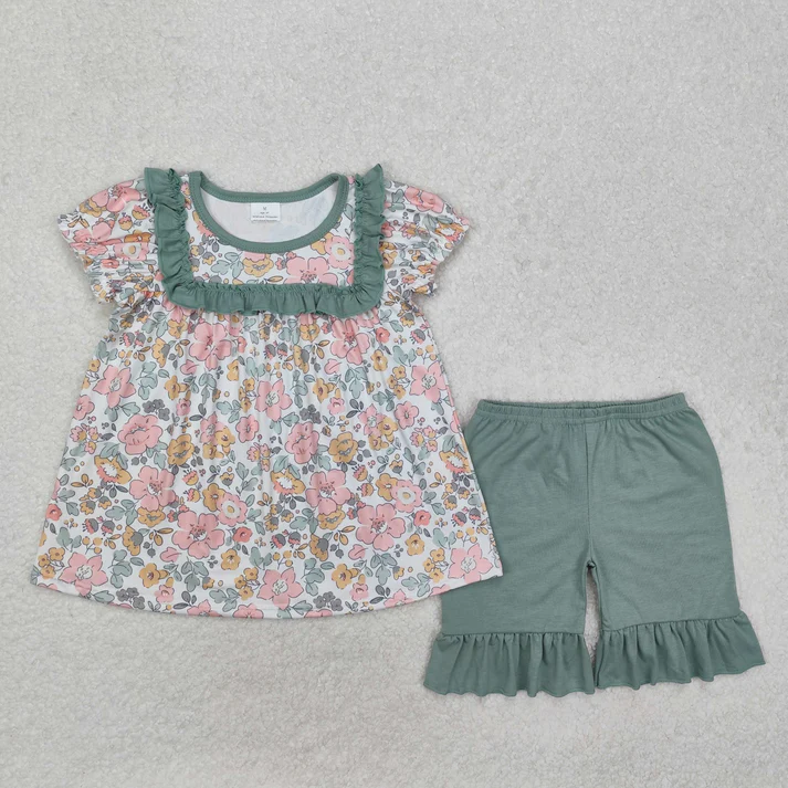 RTS NO MOQ baby girls Clothes short sleeve shorts Sets