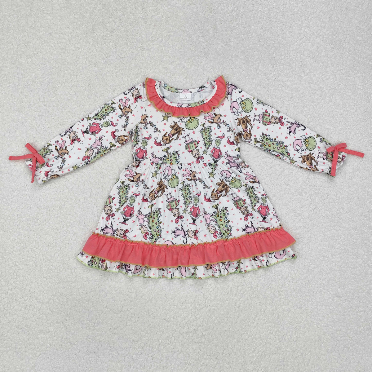 RTS NO MOQ ETA 5/7days arrived GLD0834 Girls star pink white long sleeve dress