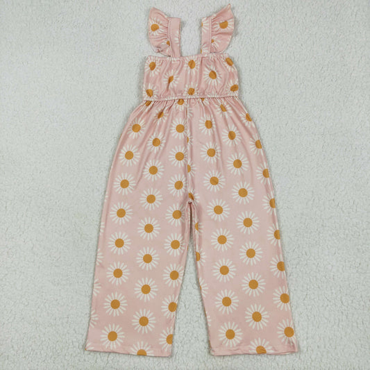 RTS NO MOQ SR3052 Pink daisy flower flying sleeves jumpsuit