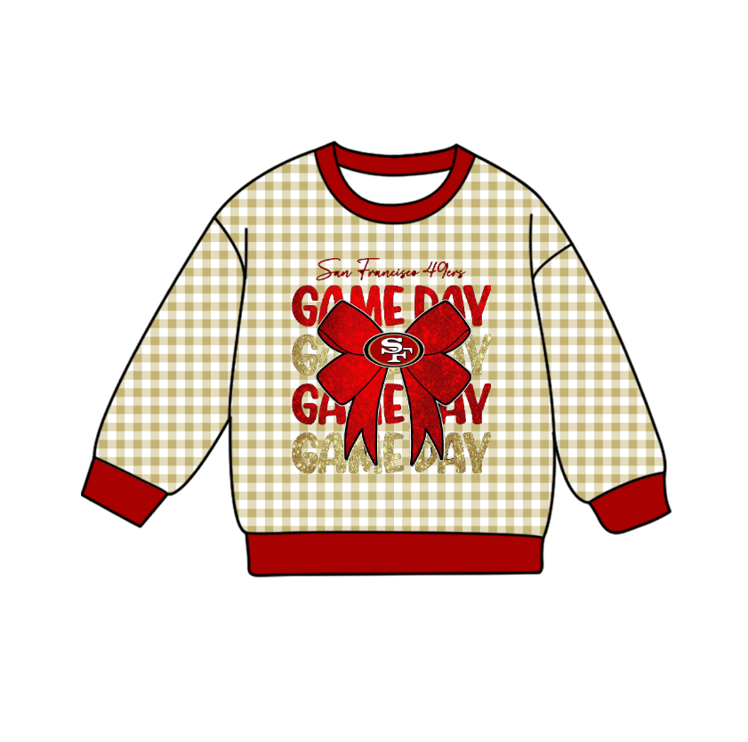 Custom moq 8 mix size milk silk summer team baby boys clothes GAME DAY plaid bow khaki long sleeve top-25.9.23