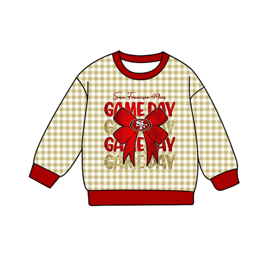 Custom moq 8 mix size milk silk summer team baby boys clothes GAME DAY plaid bow khaki long sleeve top-25.9.23